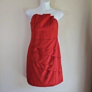 Love 21 Strapless Brick Hourglass Dress With Ruffles-Size: Small